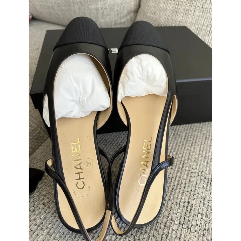 Goatskin Grosgrain Cap Toe CC Slingback Ballerina Flats in Black FR 38 / US 7 - Picture 8 of 15